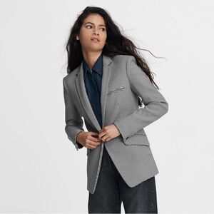 Rag & Bone Andre Check Blazer Womens 0 Black Houndstooth Boyfriend Fit Button